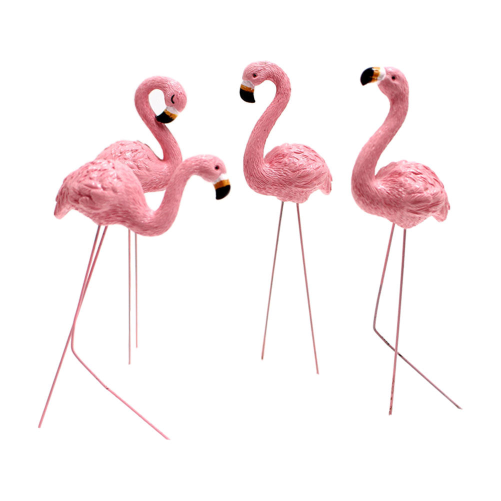 Bonsai Garden Miniature - 4Pcs Lifelike Resin Flamingo Decorations for